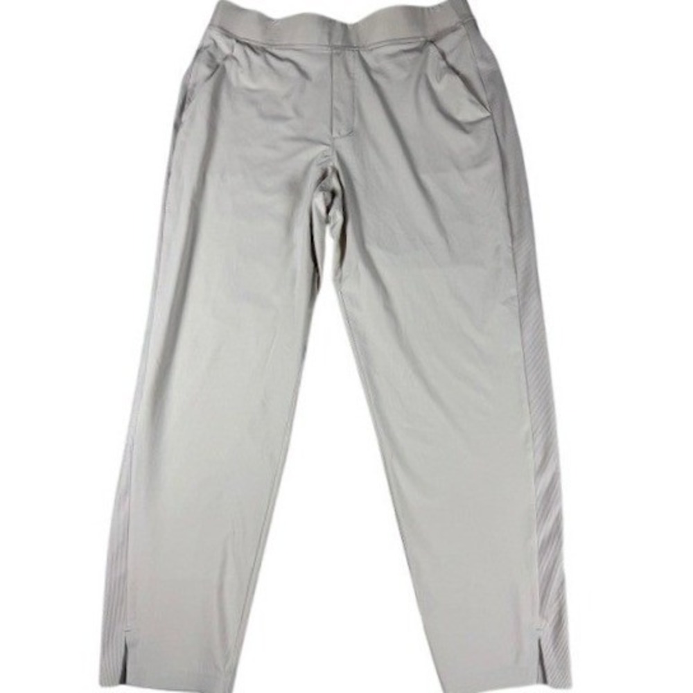 Athleta Women S Beige Ribbed Side Detail Cropped Wide Leg Pants Modern Style